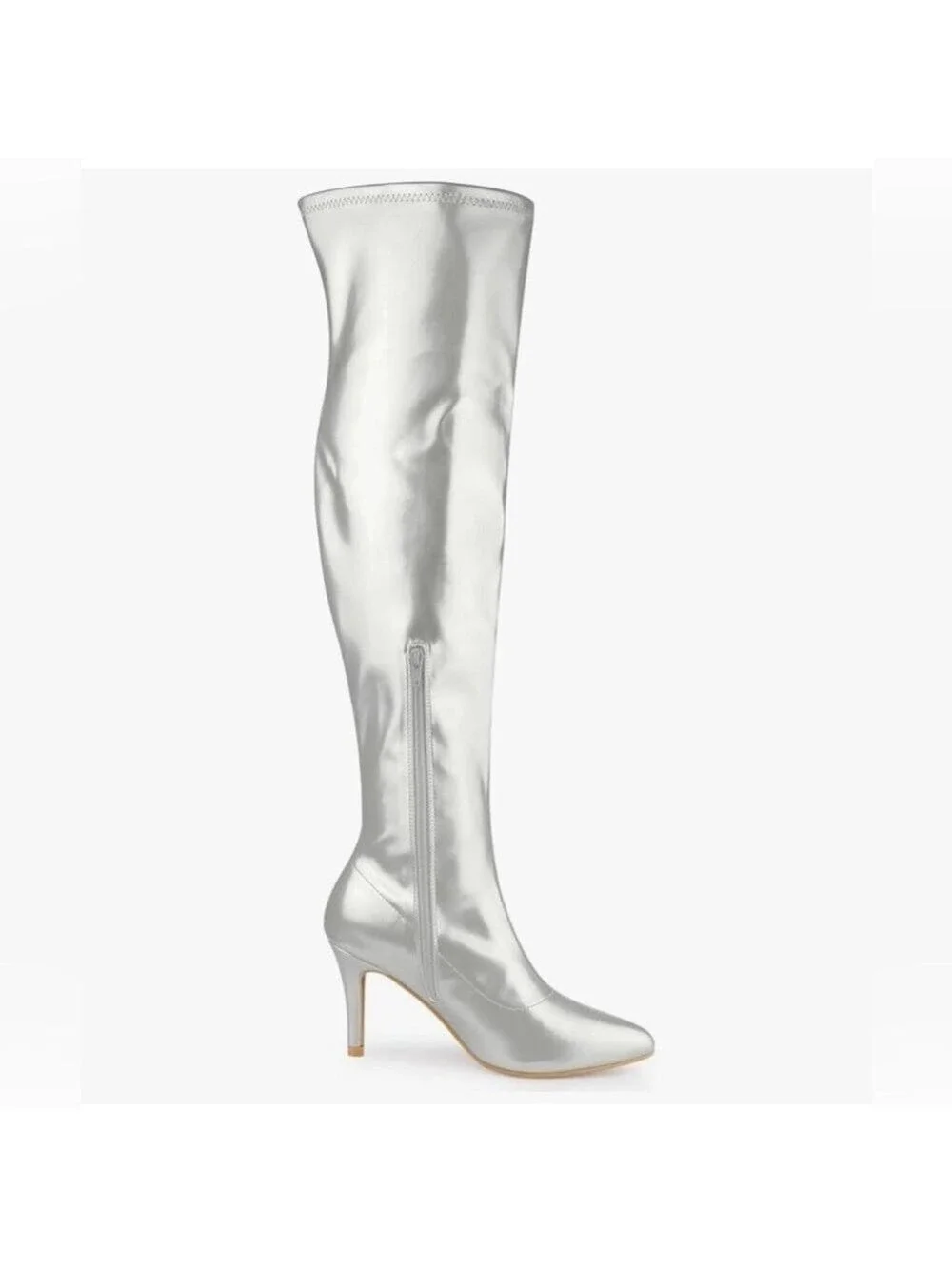 Silver Metallic Over Knee Boots Pointed Toe Size 6.5 Heel boots